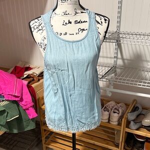 Bella Dahl Light Blue Racerback Tank with Lace Hem